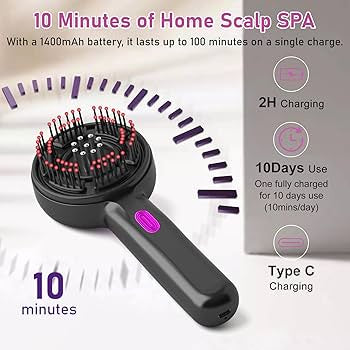 فرشاة تدليك فروة الرأس الكهربائية بالضوء الأحمر | موزع زيت واهتزاز USB لشعر أقوى