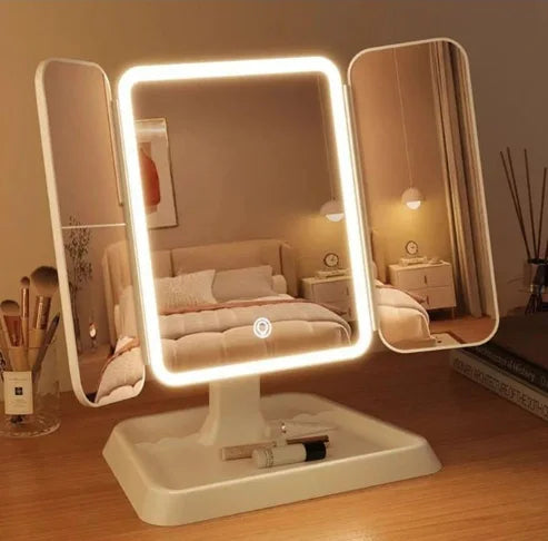 مرآة مكياج Auxmir LED قابلة للطي | إضاءة 3 ألوان وتكبير متعدد