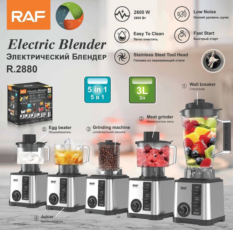 خلاط ومحضرة طعام RAF R.2880 (5 في 1) 2600 واط | قوة عالية لكل مطبخ