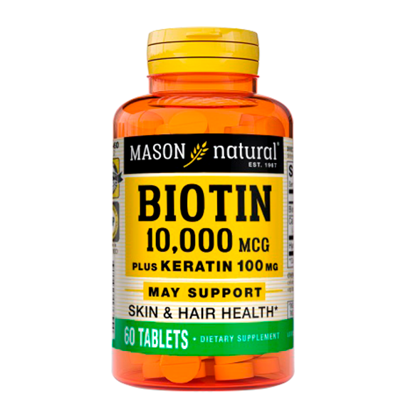 Mason Natural Biotin 10,000mcg Plus Keratin 100mg 60tab | بيوتين مع كيراتين
