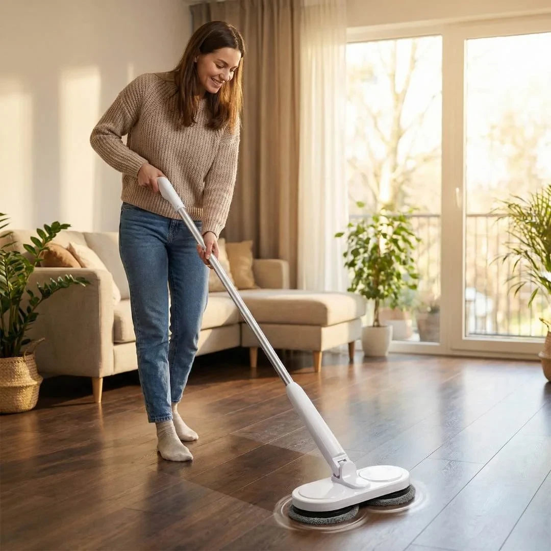 ممسحة أرضية كهربائية لاسلكية | رأس مزدوج ودوران 90 درجة