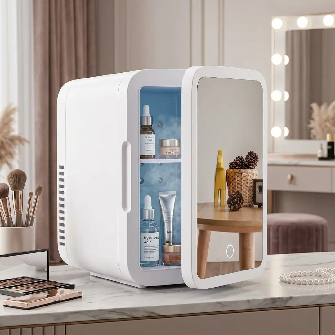 GlowMini Beauty Fridge 4L | ثلاجة مستحضرات التجميل والعناية بالبشرة مع مرآة مضيئة