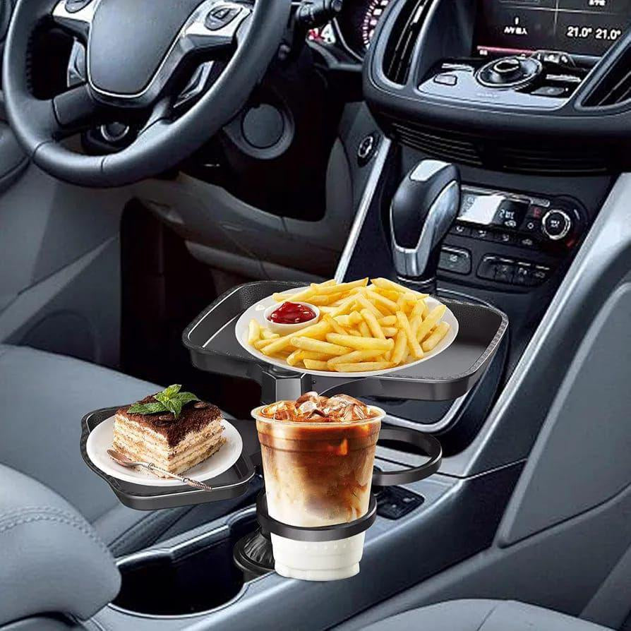 Car Cup Holder Tray 360° Rotation | صينية سيارة مع حامل أكواب مزدوج بدوران 360 درجة