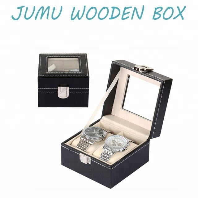 Jumu Wooden Watch Box with Glass Lid | علبة ساعات جومو بغطاء زجاجي ومبطنة بالمخمل لحفظ الساعات بأناقة