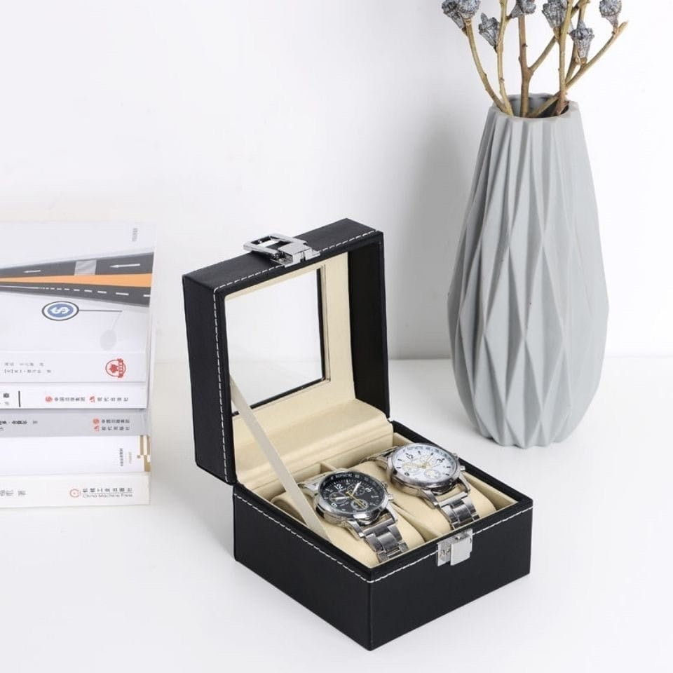 Jumu Wooden Watch Box with Glass Lid | علبة ساعات جومو بغطاء زجاجي ومبطنة بالمخمل لحفظ الساعات بأناقة