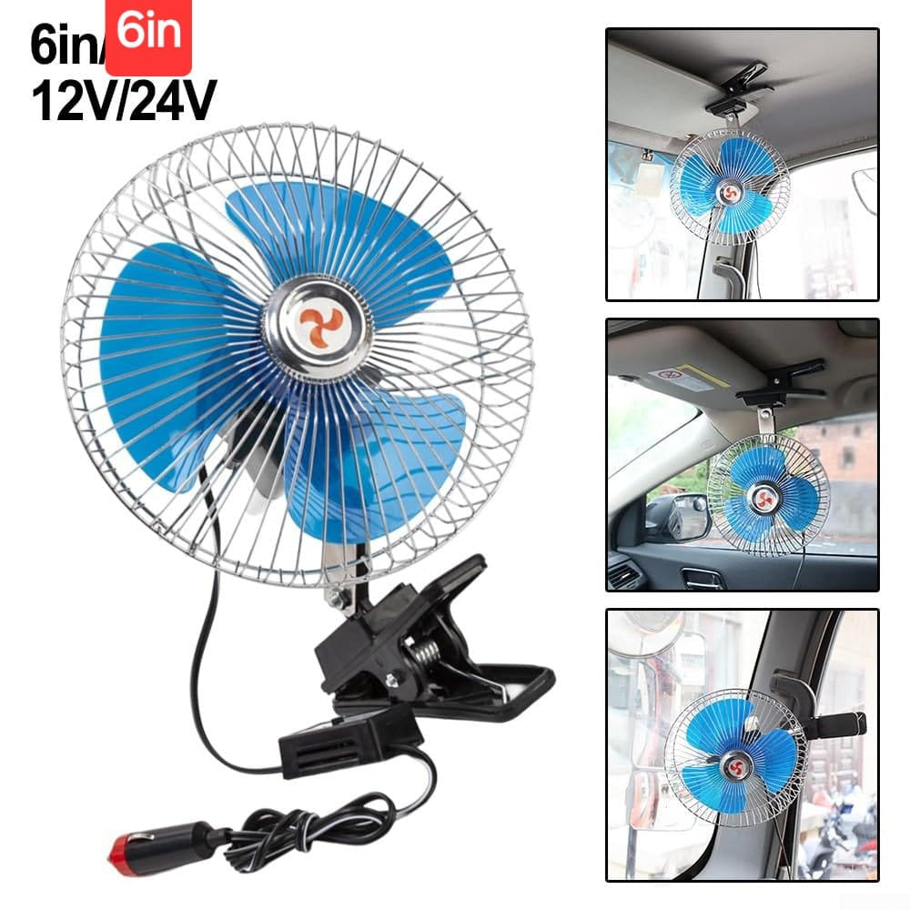 Oscillating Car Fan Clip-On | مروحة سيارة دوارة بمشبك تعمل على الولاعة للتبريد أثناء القيادة