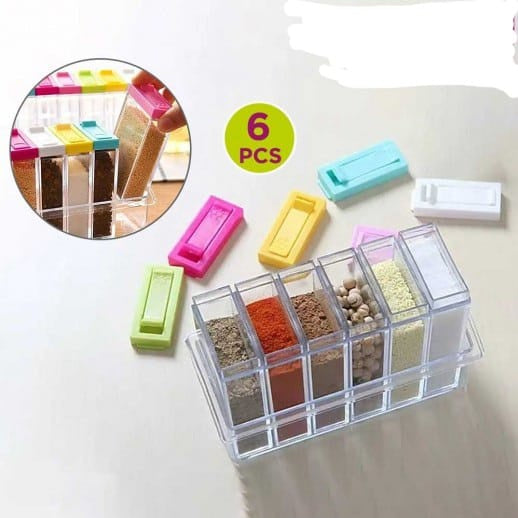 Spice Storage Box Set | طقم علب تخزين البهارات الشفافة بأغطية ملونة للمطبخ