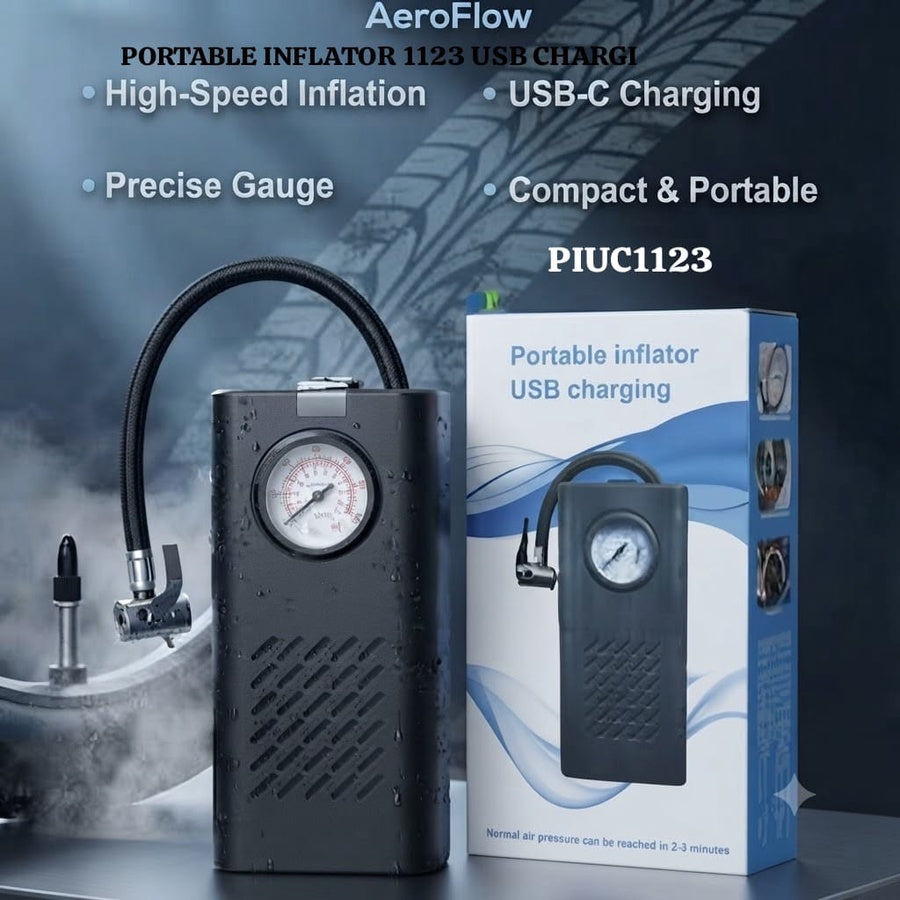AeroFlow Portable Inflator USB-C Charging | ضاغط هواء محمول AeroFlow بشحن USB-C لإطارات السيارة