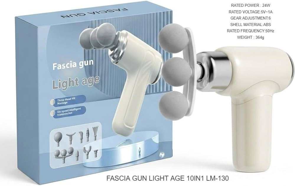 Fascia Gun Light Age Massage Gun | مسدس مساج فاشيا جان برؤوس متعددة وسرعات ذكية لتخفيف آلام العضلات