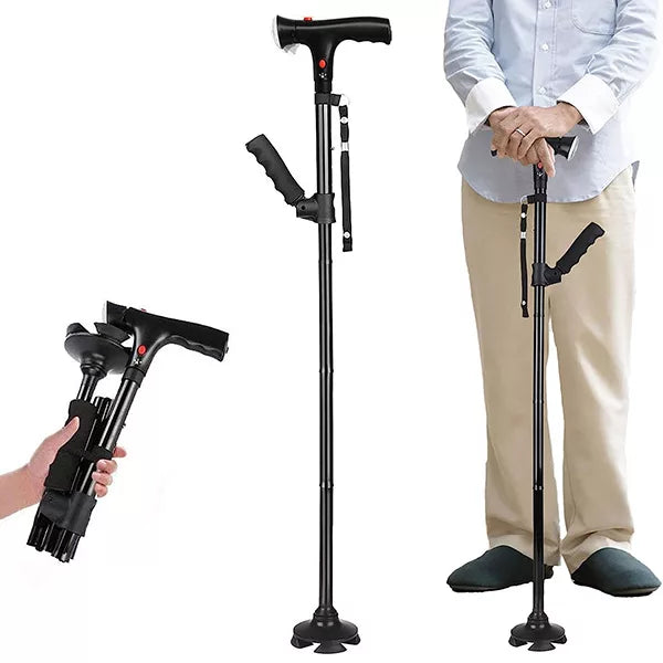 Ultimate Magic Cane Foldable with LED Light | عصا مشي قابلة للطي مع إضاءة LED وقاعدة دوارة لكبار السن