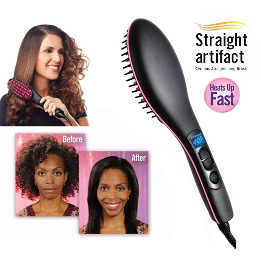 Straight Artifact Ceramic Hair Straightening Brush | فرشاة تمليس الشعر الكهربائية بسيراميك وشاشة LCD