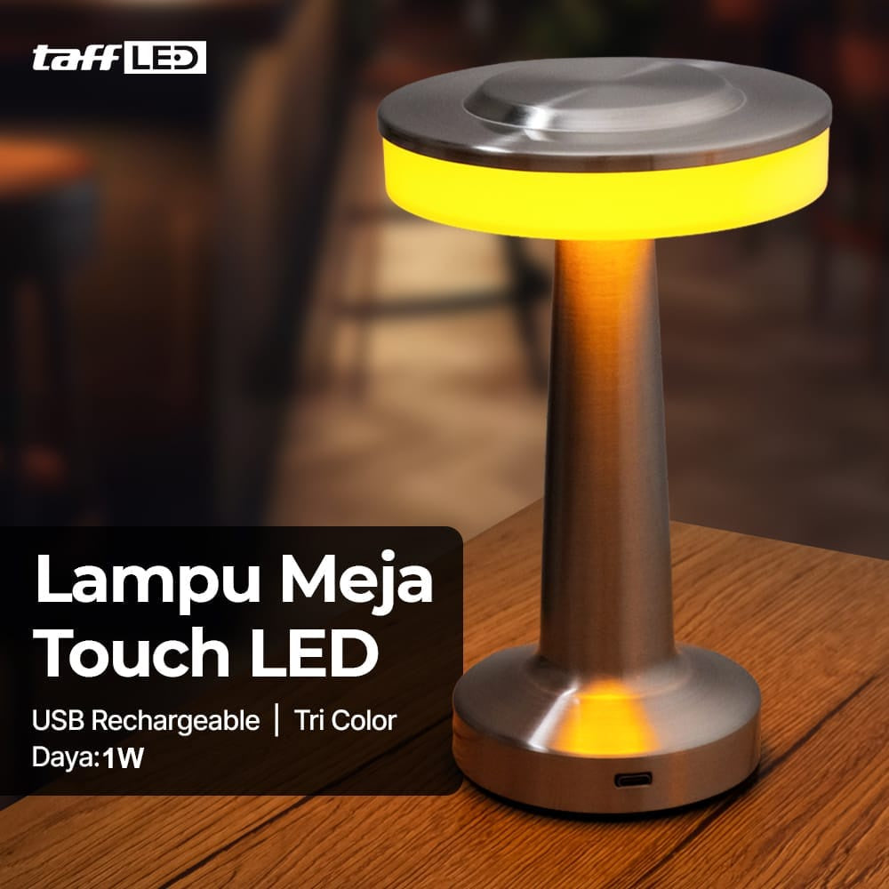 Touch LED Table Lamp USB Rechargeable Tri-Color | مصباح طاولة لمسي قابل للشحن USB بثلاثة ألوان وتصميم فضي أنيق