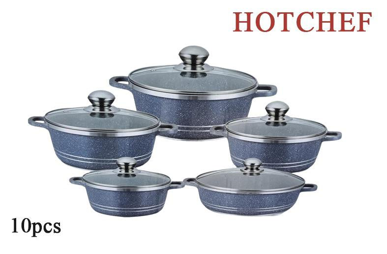 HotChef 10-Piece Non-Stick Cookware Set | طقم قدور جرانيت غير لاصق 10 قطع