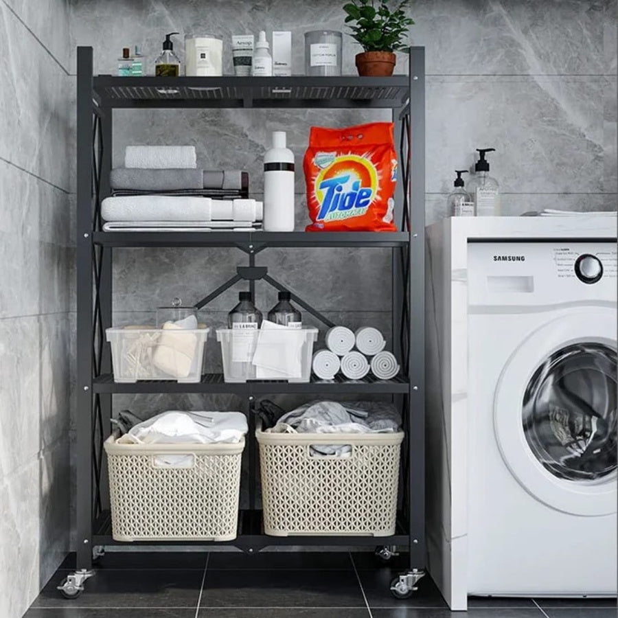 Foldable Storage Rack with Wheels | رف تخزين معدني قابل للطي بعجلات
