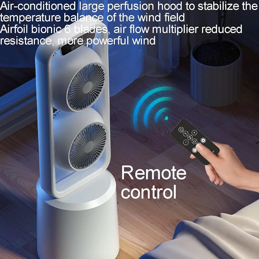 Dual Head Air Circulation Tower Fan with Remote | مروحة هواء مزدوجة الدوران مع ريموت كنترول