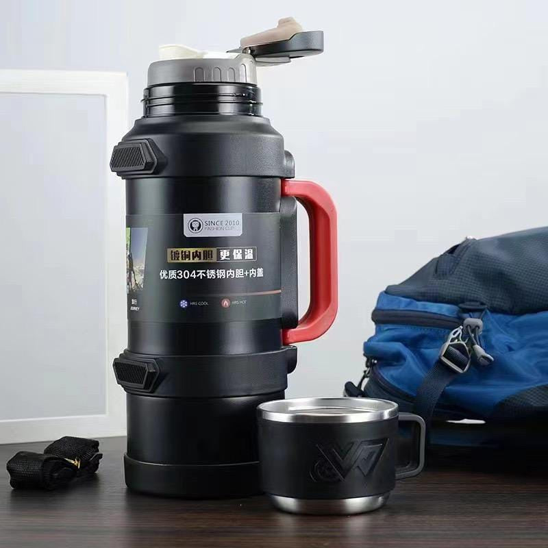Vacuum Insulated Travel Thermos with Cup | ترمس حراري ستانلس ستيل للسفر مع كوب