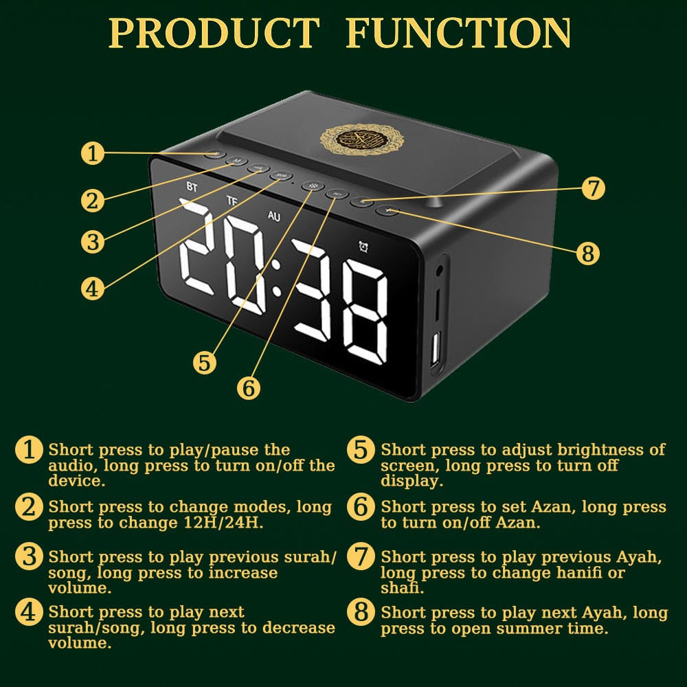 Telawah Quran Speaker with Azan Clock SQ-808 | ساعة الأذان تلاوة مع القرآن الكريم SQ-808