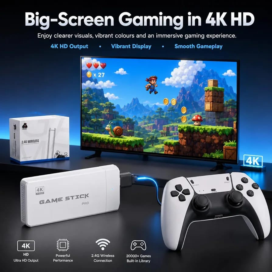 4K Game Stick Pro Wireless Console | جهاز ألعاب 4K لاسلكي مع يدين تحكم