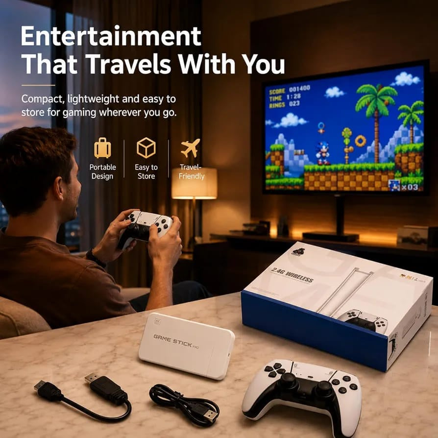 4K Game Stick Pro Wireless Console | جهاز ألعاب 4K لاسلكي مع يدين تحكم
