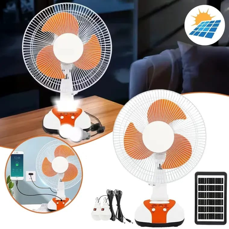 Solar Rechargeable Fan with LED Light | مروحة شحن بالطاقة الشمسية مع إضاءة LED