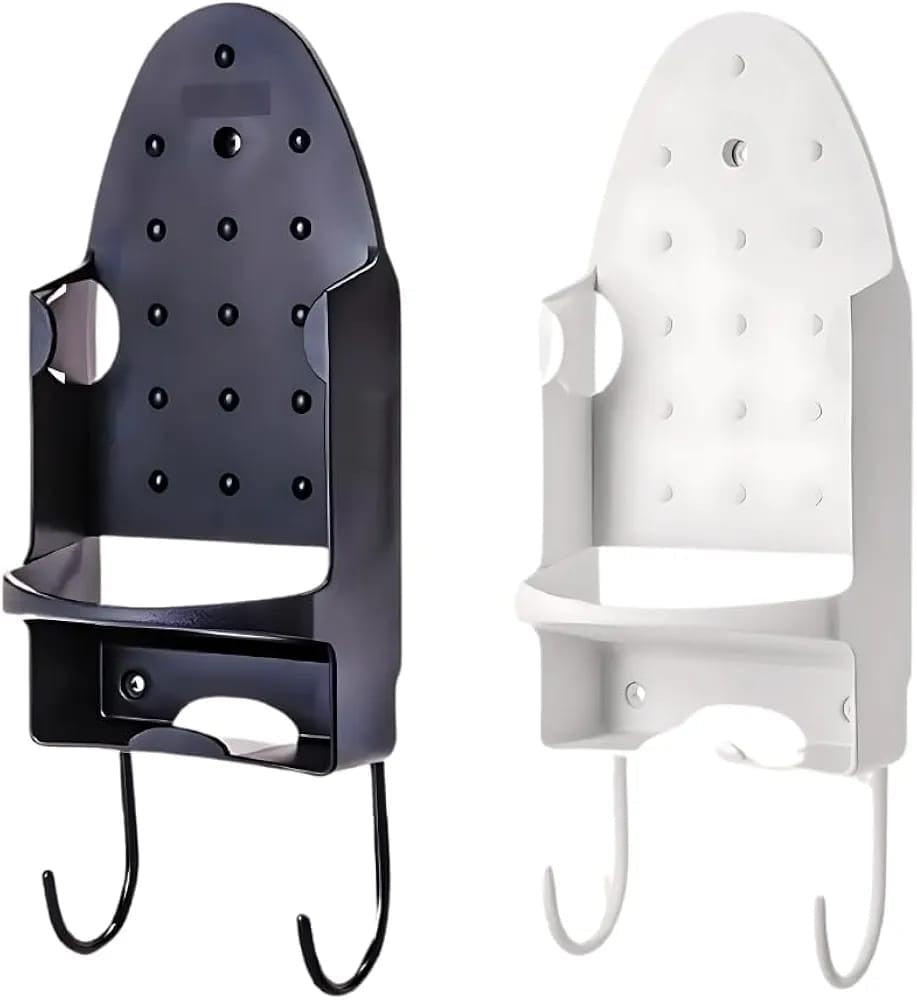 Wall Mounted Iron Holder with Storage Hooks | حامل مكواة جداري مع رف تخزين وخطافات