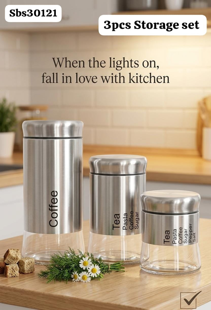 Stainless Steel Kitchen Storage Canisters Set | طقم علب تخزين المطبخ من الستانلس ستيل