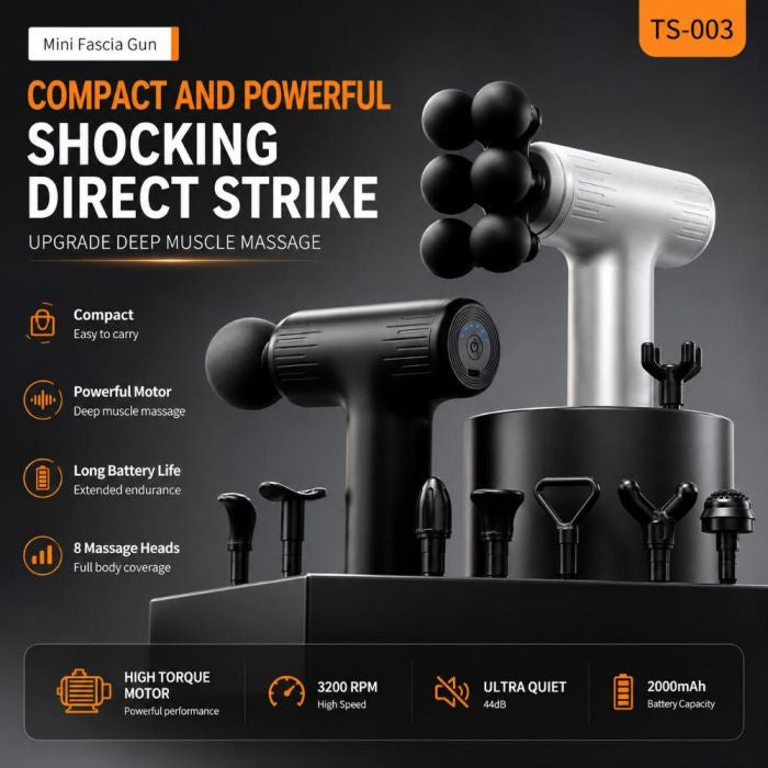 TS-003 Mini Fascia Massage Gun 8 Heads | مسدس مساج صغير للعضلات واللفافة 8 رؤوس
