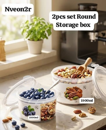 2-Piece Round Airtight Storage Box Set | طقم علب تخزين دائرية محكمة الغلق