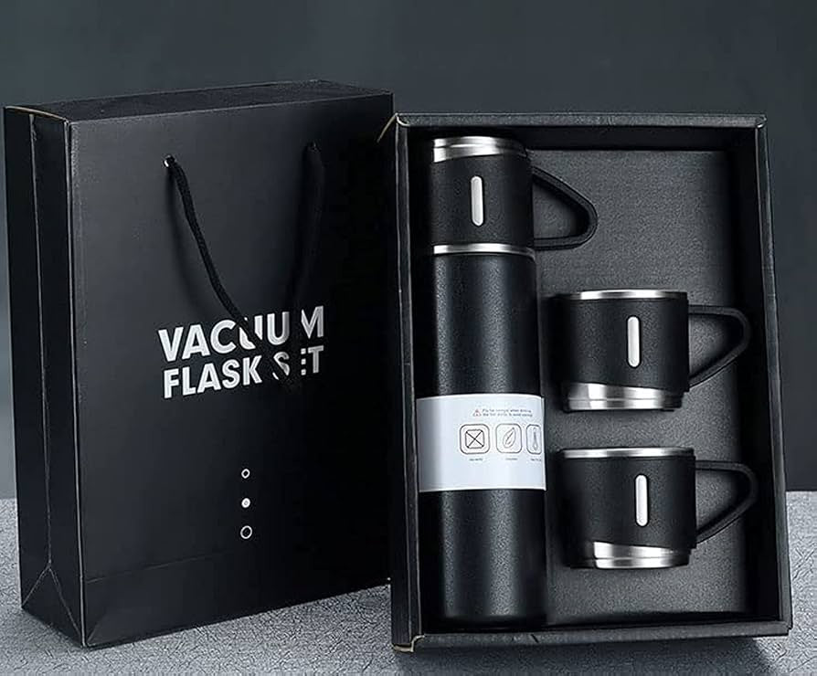 Vacuum Flask & Cups Gift Set | طقم ترمس وأكواب حراري أنيق