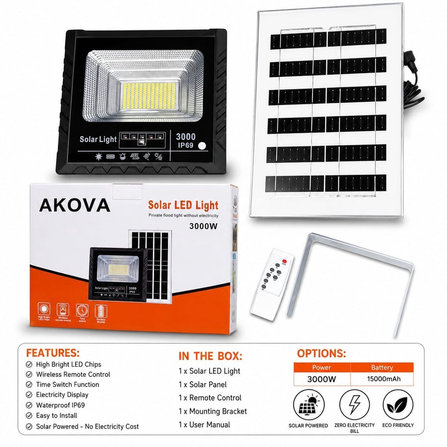 Solar LED Flood Light | كشاف LED شمسي خارجي مع ريموت كنترول