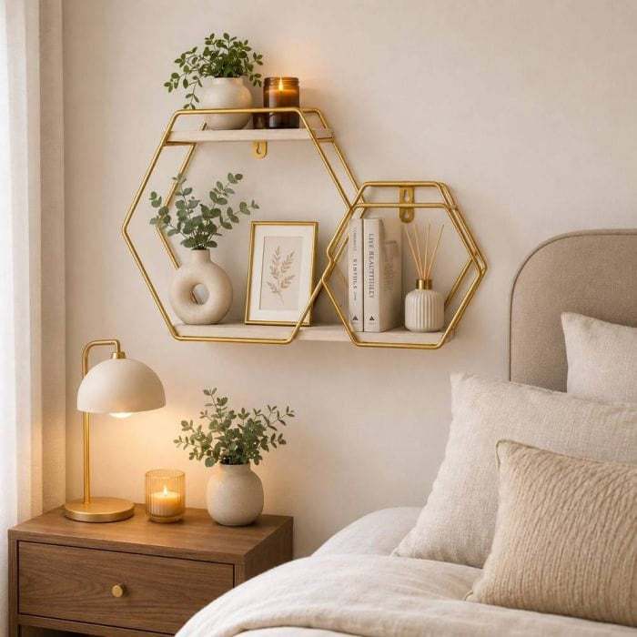 Gold Hexagon Wall Shelves | أرفف حائط سداسية ذهبية أنيقة