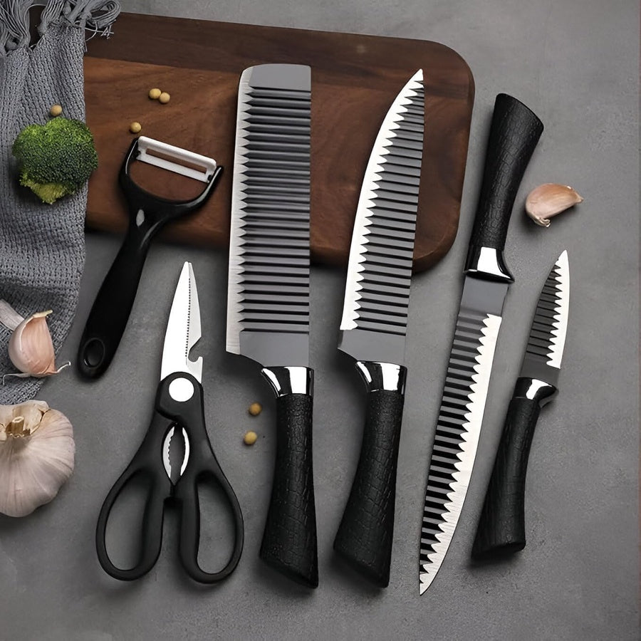 Kitchen Knife Set 6 Pcs | طقم سكاكين مطبخ 6 قطع متعدد الاستخدامات مع مقشرة ومقص