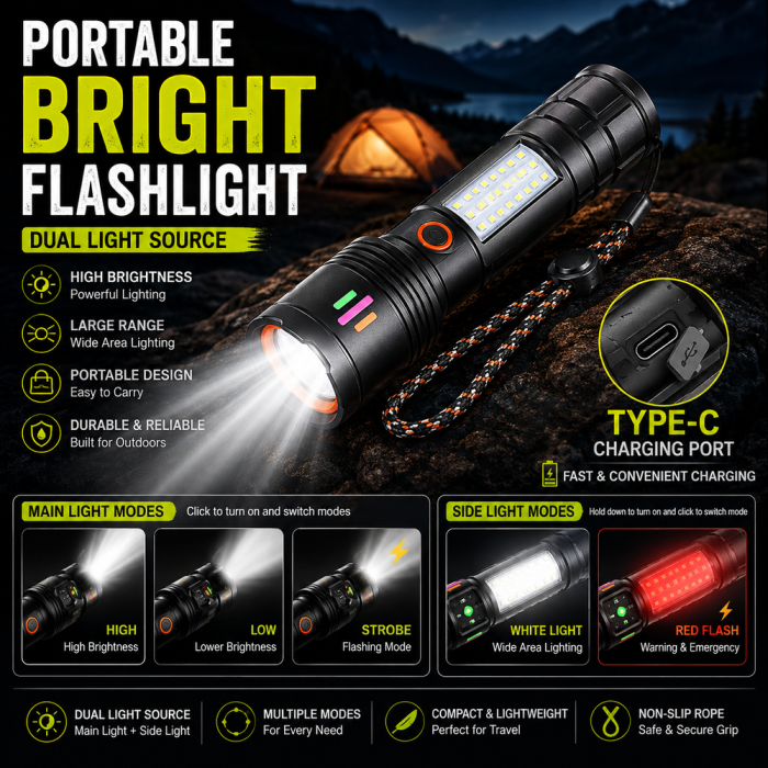 Rechargeable High Power Aluminum Alloy Flashlight | كشاف LED قوي قابل للشحن ومقاوم للماء
