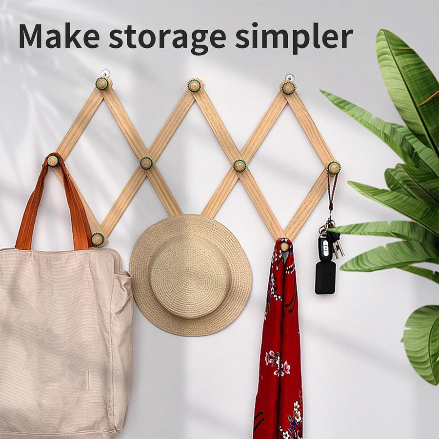 Expandable Wall Storage Rack | منظم حائط خشبي قابل للتمدد مع خطافات