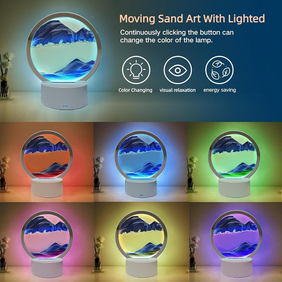 Moving Sand Art Liquid Motion Lamp | لوحة رمل متحرك ثلاثية الأبعاد بإضاءة LED وتحكم باللمس
