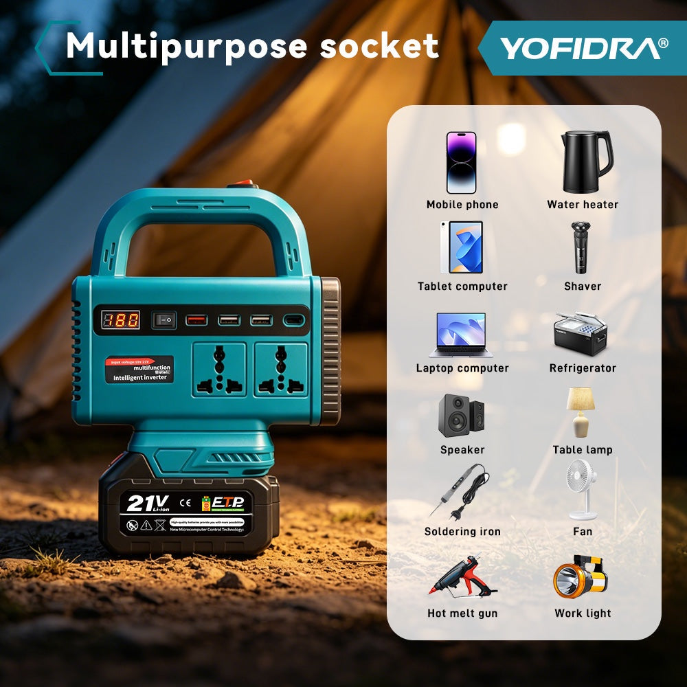 YOFIDRA Portable Power Inverter | محول طاقة محمول مع إضاءة ومنافذ شحن