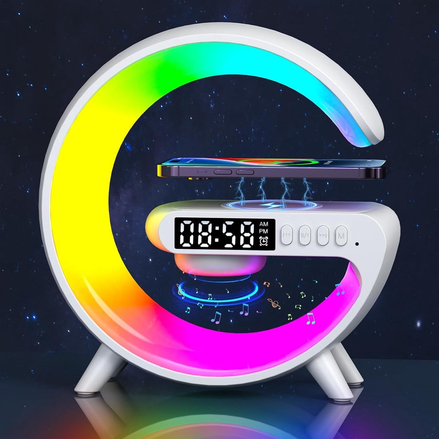 Dechoga G-Shape Night Light Speaker | مصباح ليلي LED مع شاحن لاسلكي وسماعة بلوتوث
