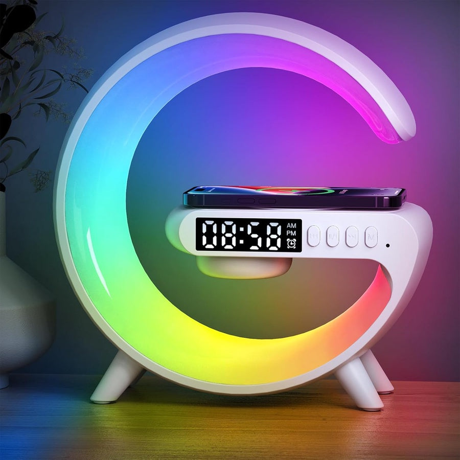 Dechoga G-Shape Night Light Speaker | مصباح ليلي LED مع شاحن لاسلكي وسماعة بلوتوث