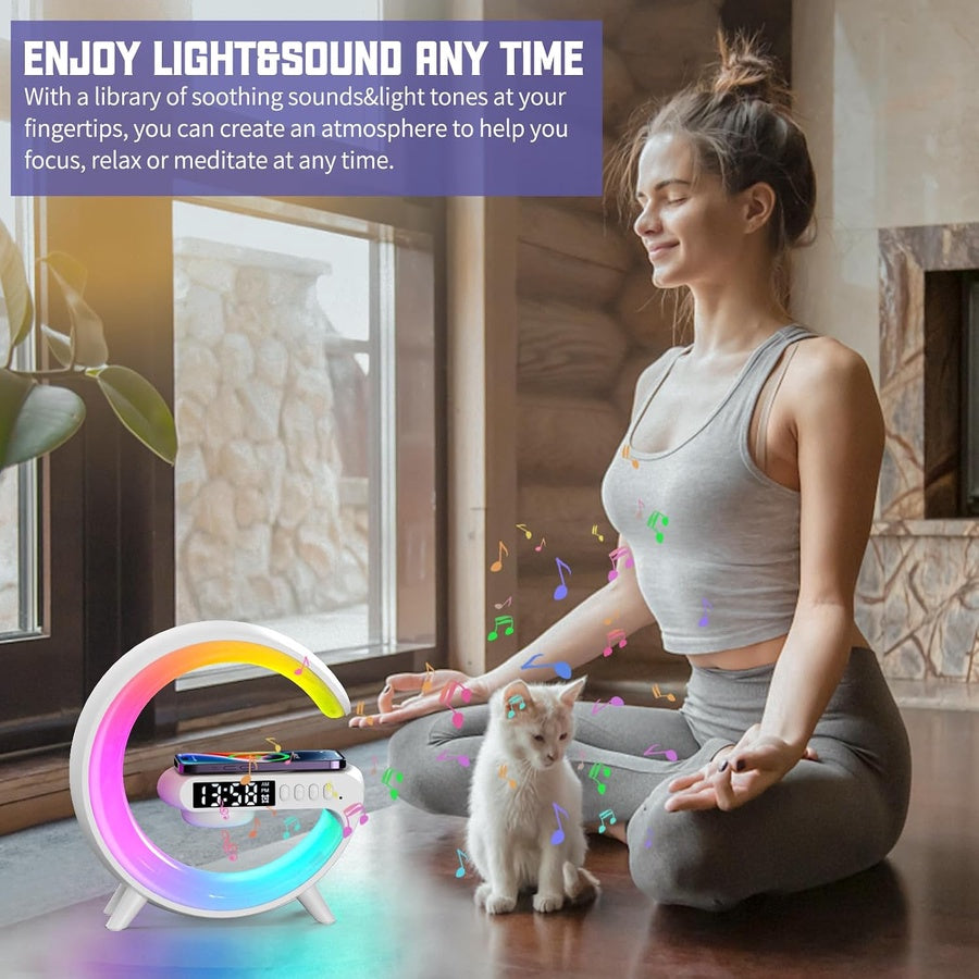 Dechoga G-Shape Night Light Speaker | مصباح ليلي LED مع شاحن لاسلكي وسماعة بلوتوث