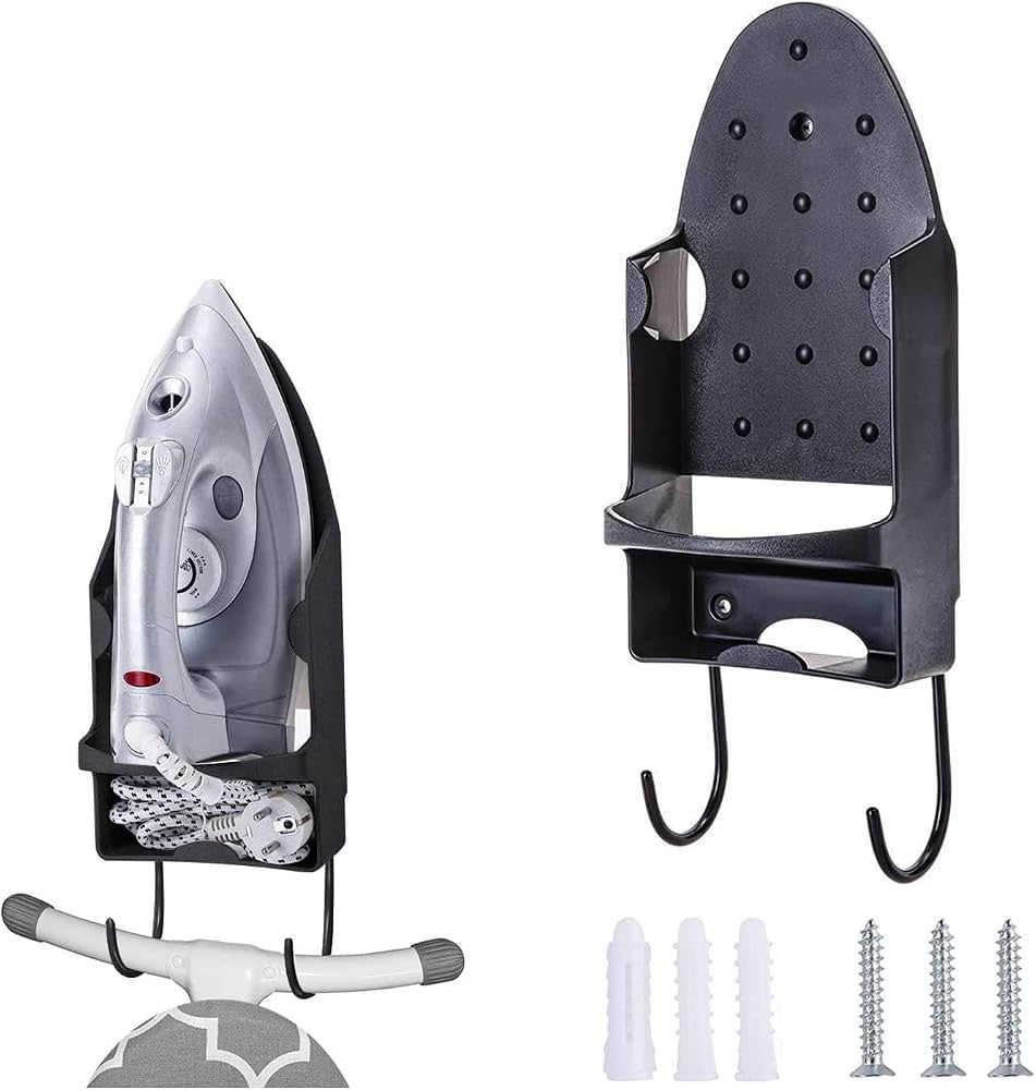 Wall Mounted Iron Holder with Storage Hooks | حامل مكواة جداري مع رف تخزين وخطافات